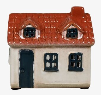 Bild av charmig ljuslykta i form av ett hus