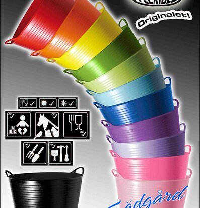 Bild av färgglada och mångsidiga förvaringshinkar