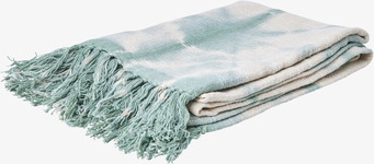 Bild av grön bomullsfilt med batikmönster och fransar