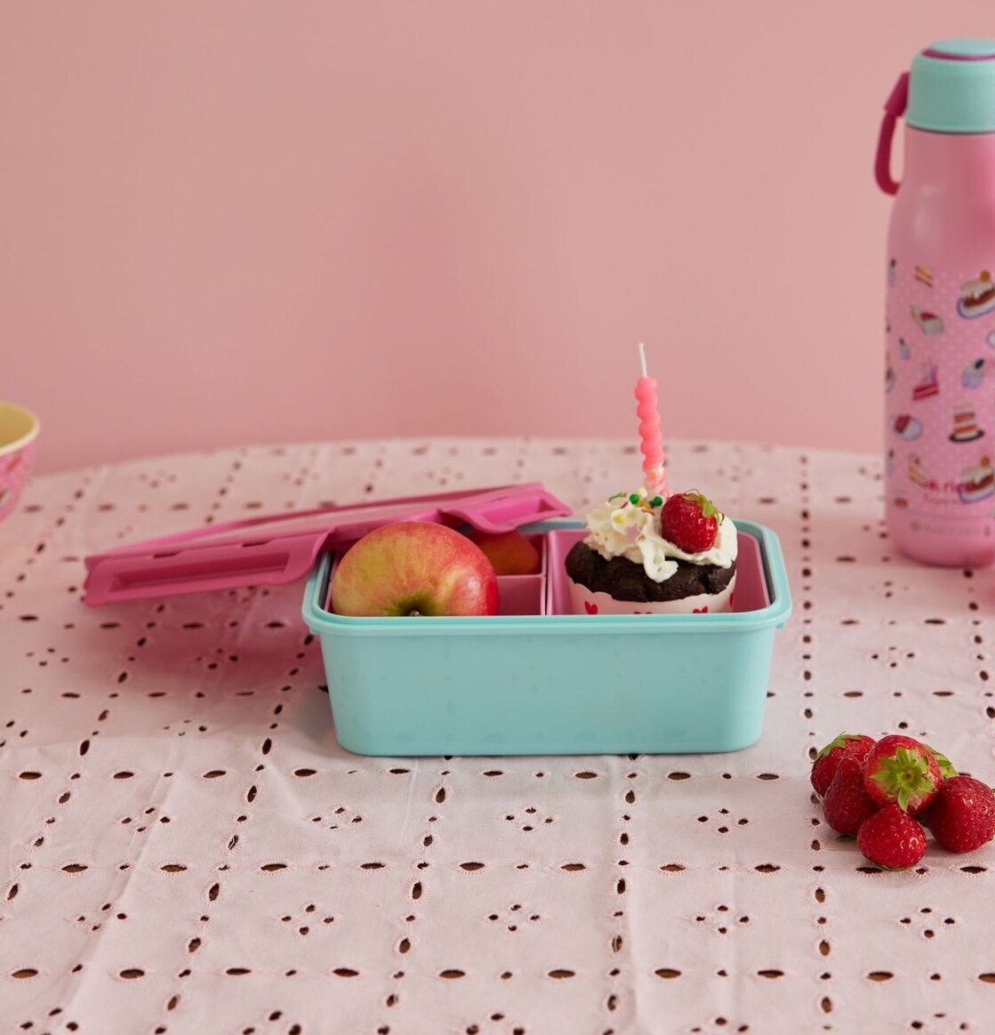 Lunchbox Rosa/Turkos från Rice med avdelare och säkra lås