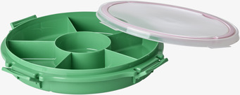 Bild av grön serveringsbricka med lock och handtag