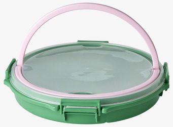 Bild av rund serveringsbricka med transparent lock