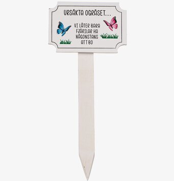 Bild av trädgårdsskylt med fjärilar och grässtrån