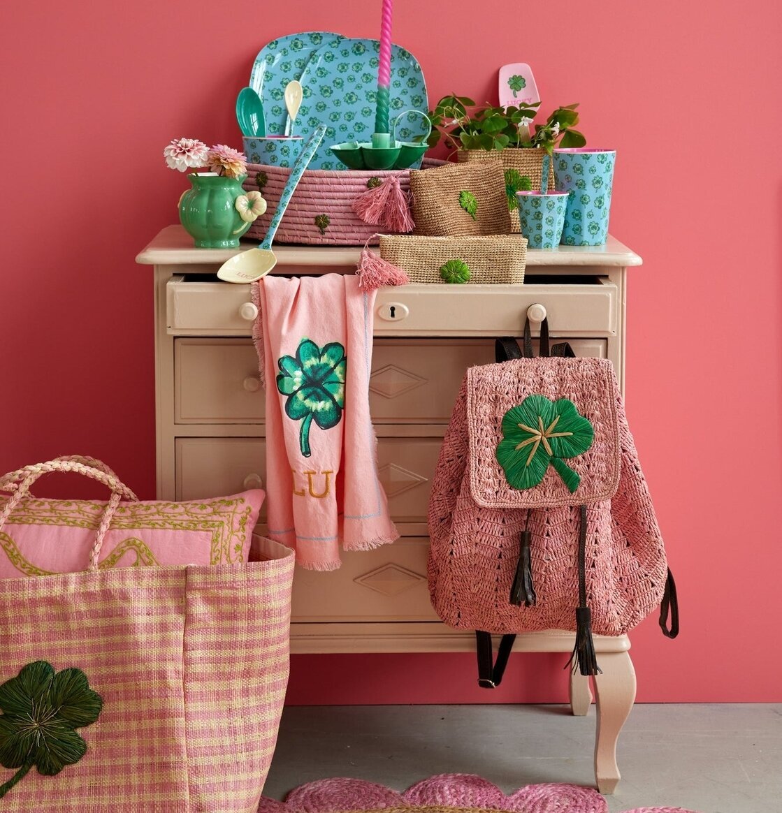 Kökshandduk Good Luck Print från Rice med fyrklövermotiv