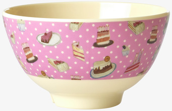 Bild av färgglad skål med tårtmönster och prickar