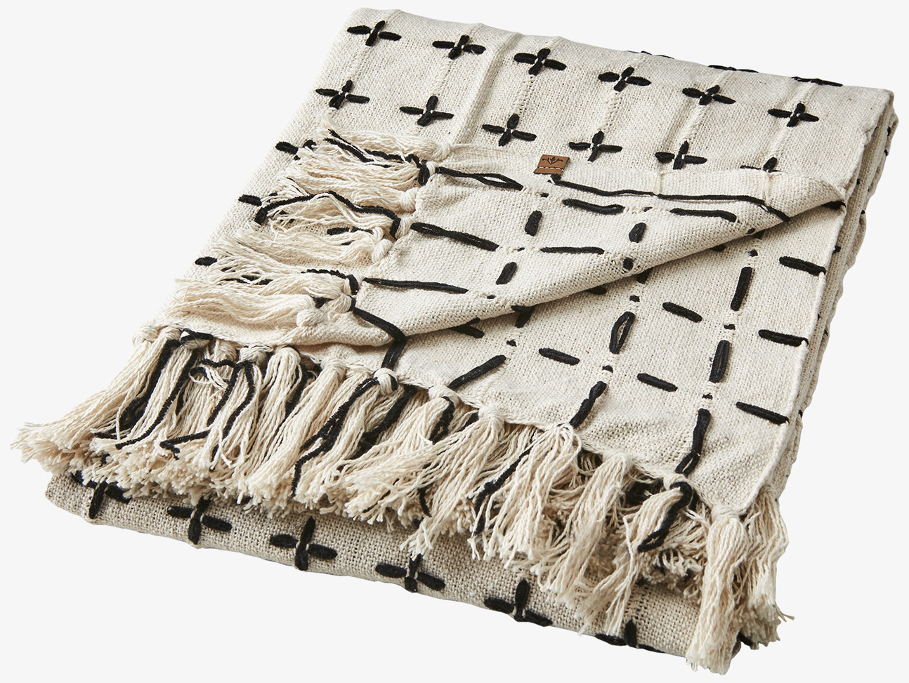 Filt Maja Elfenben/Svart från Affari med geometriska mönster