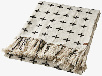 Bild av geometriskt mönstrad filt i elfenben och svart