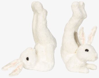 Bild av två dekorativa harar i gymnastikpositioner