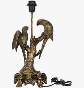 Bild av dekorativ bordslampa med fåglar i guldbrun