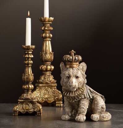 Bild av lejonunge med krona och antika ljusstakar