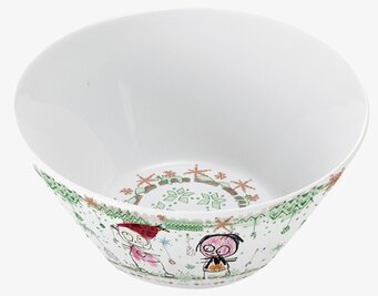 Bild av dekorativ jultema skål med färgglada motiv