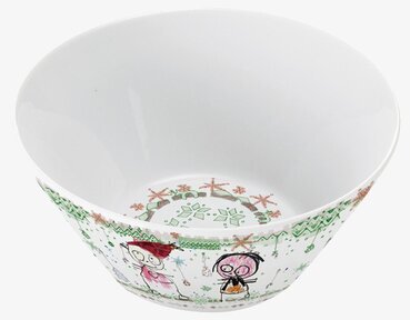 Bild av dekorativ jultema skål med färgglada motiv