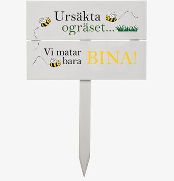 Bild av trädgårdsskylt med humor och miljömedvetenhet