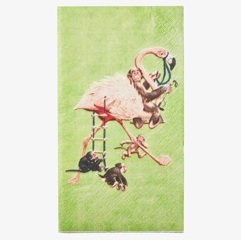 Bild av lekfull flamingo och apor på livfull servett