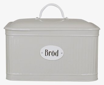 Bild av stilren beige plåtburk för brödförvaring