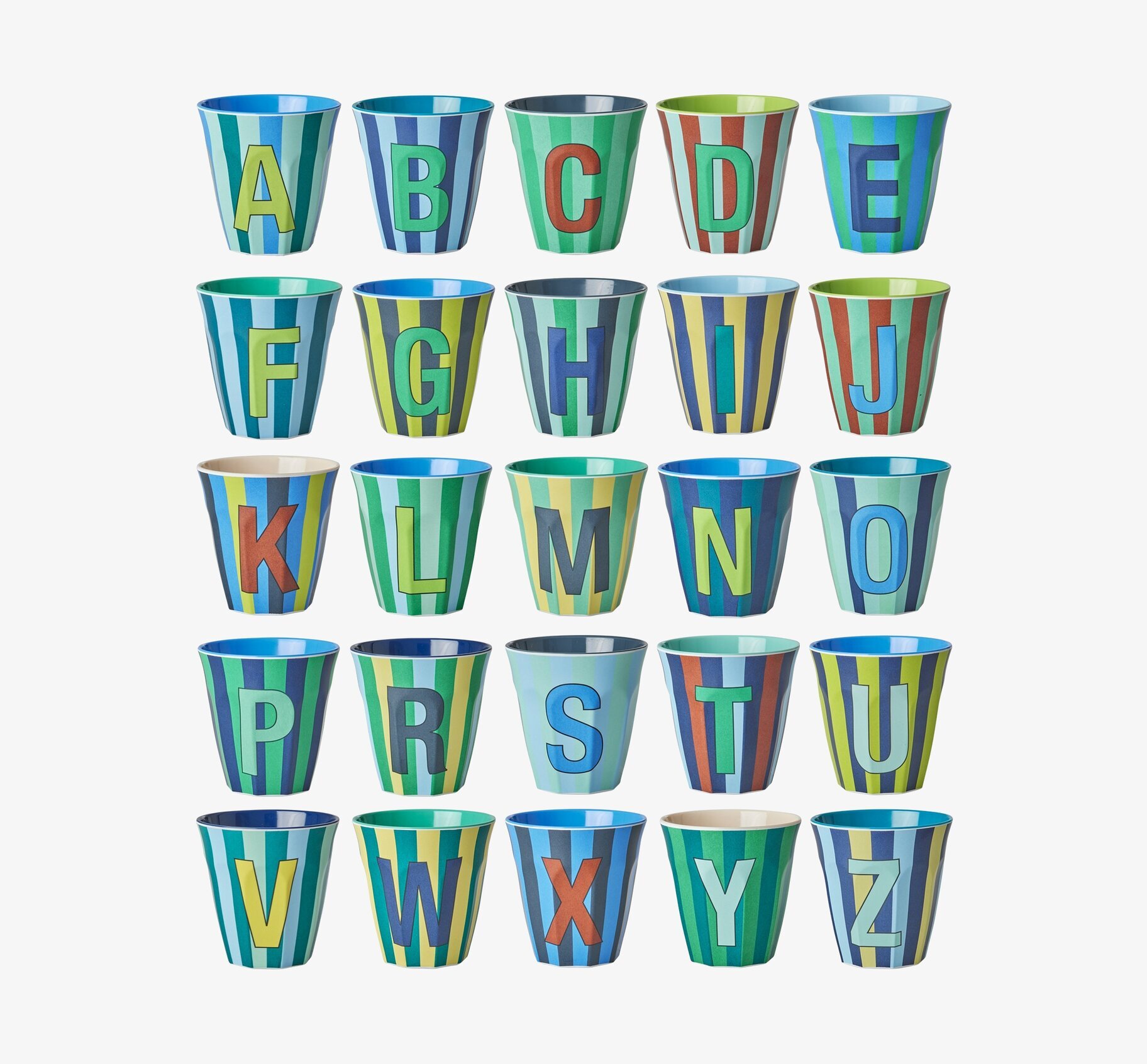 Melaminmugg Alphabet Stripes Blue från Rice i rader