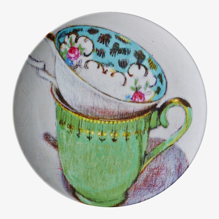 Assiett Två Tekoppar från Rice med färgglada detaljer