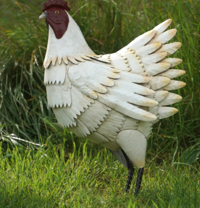 Bild av elegant metallhöna i grönskande trädgård