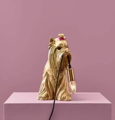 Foto av en unik bordslampa som föreställer en hund