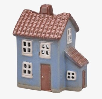 Bild av dekorativ keramisk ljuslykta i husform