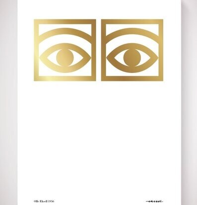 Bild av minimalistiskt konstverk med gyllene ögon