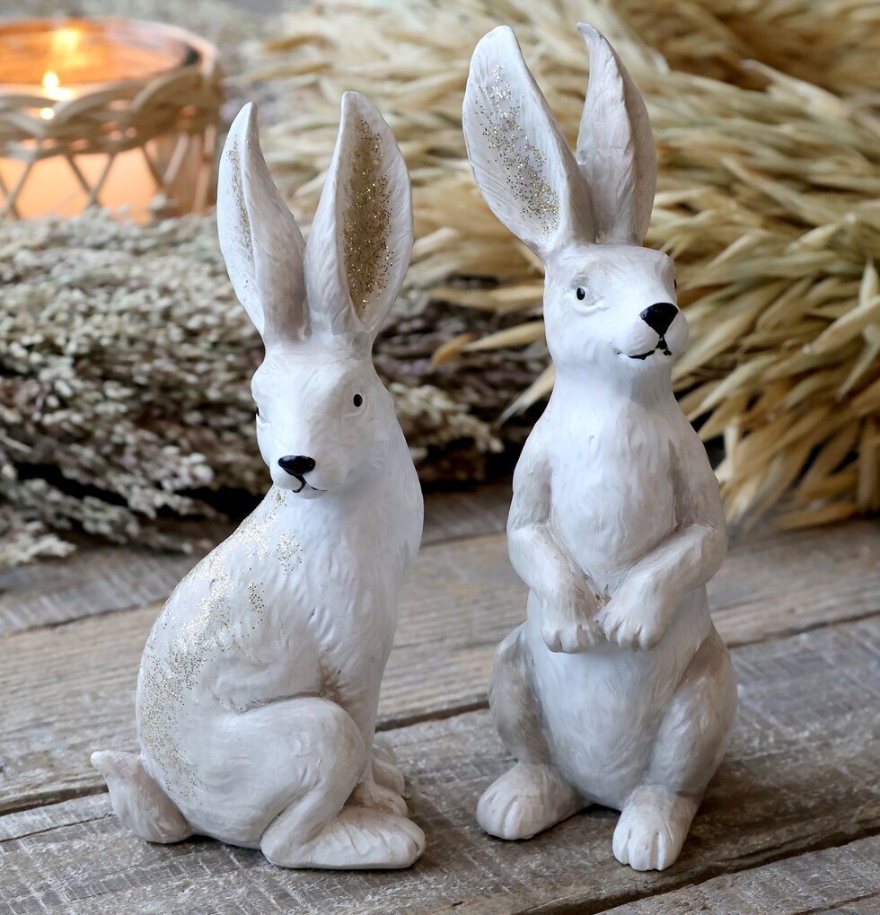 Kaniner Med Glitter Set/2 Antique Creme från Chic Antique