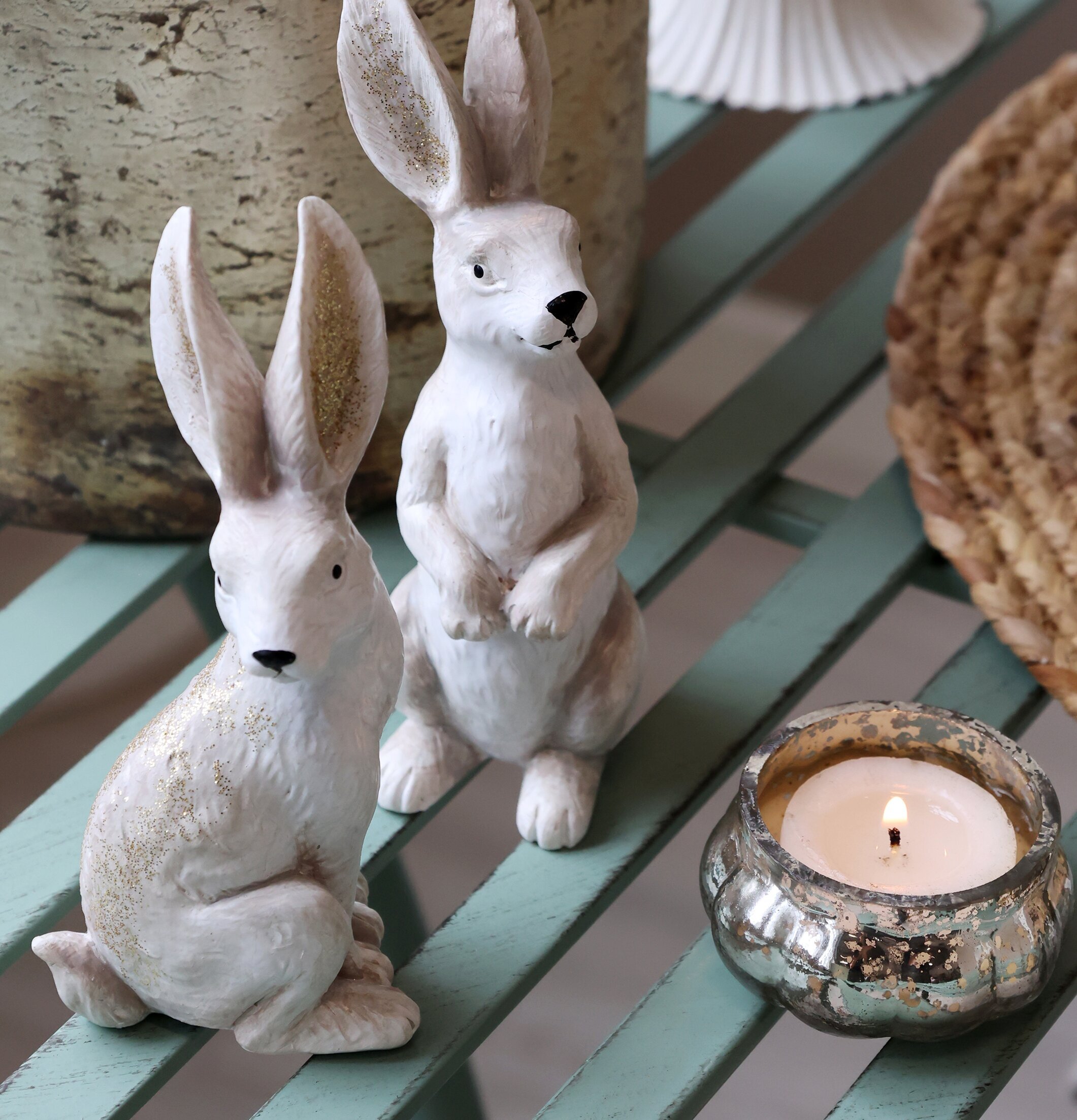 Kaniner Med Glitter Set/2 Antique Creme från Chic Antique