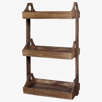 Bild av stilren hylla i naturligt trä med tre plan