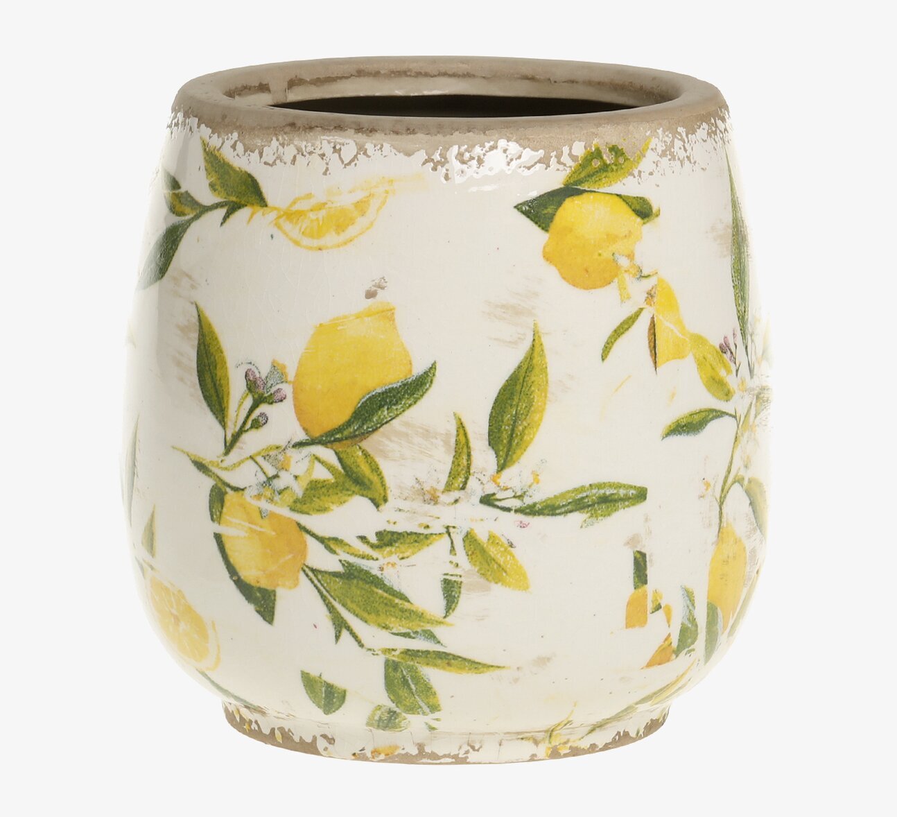 Kruka Limone Creme Ø15cm från Chic Antique med citronmotiv