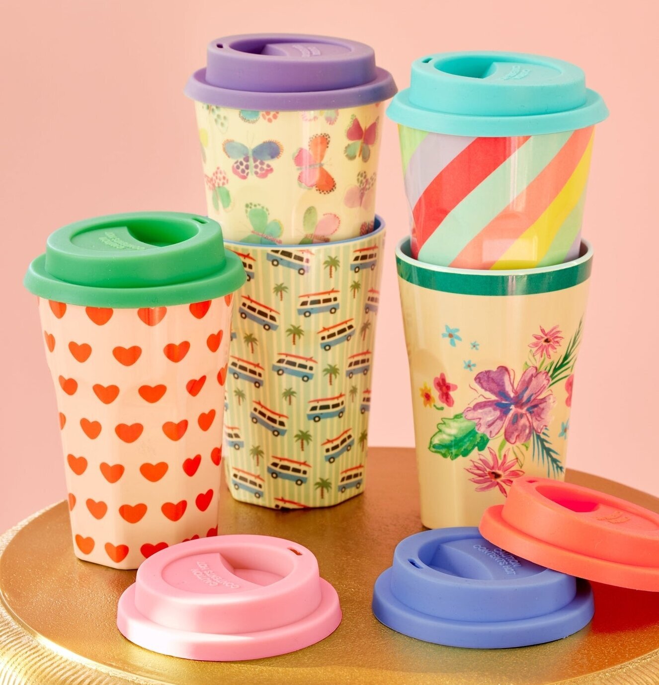 Rice Silikonlock - Blueish Colors på färgglada termomuggar