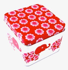 Bild av färgglad box med elefantmönster och blommor