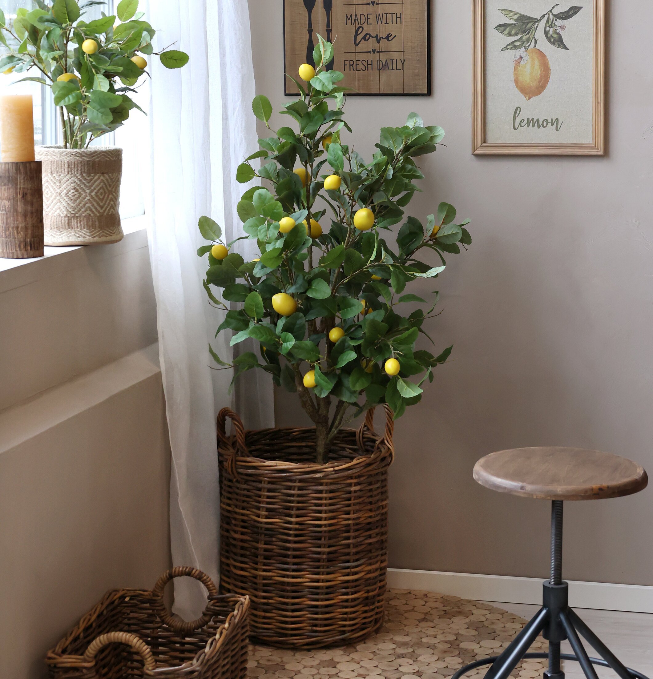 Fleur Citronträd från Chic Antique i flätad rottingkorg