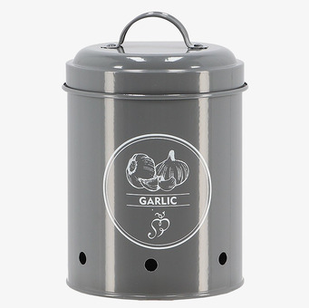 Bild av stilren plåtburk för vitlöksförvaring