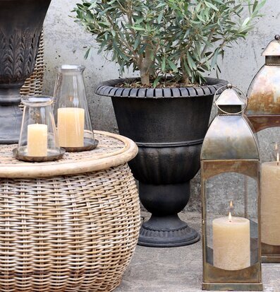 Bild av elegant trädgårdsscen med antik grå kruka