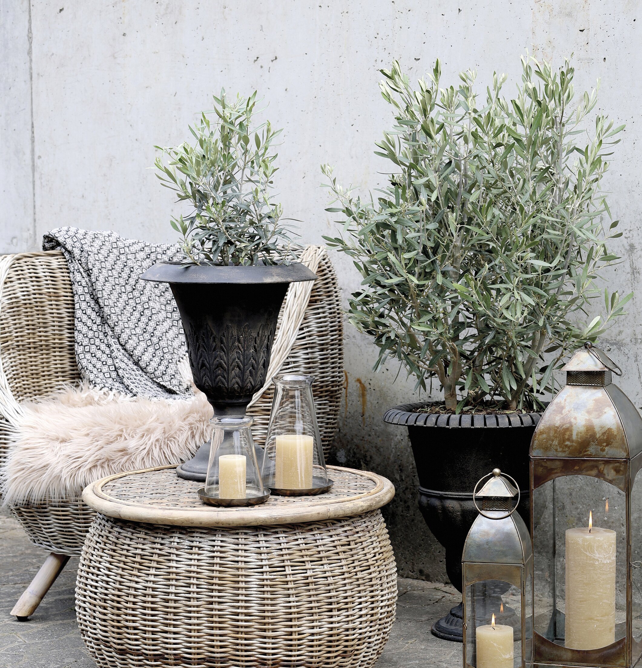 Fransk Kruka Antikgrå XL från Chic Antique i trädgårdsmiljö