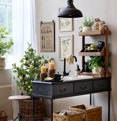 Foto av inbjudande kök med citronmotiv och industriell stil