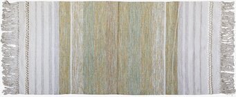 Bild av trasmatta med naturliga färger och fransar