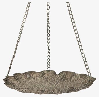 Bild av ett elegant fågelbad i metall med bladform