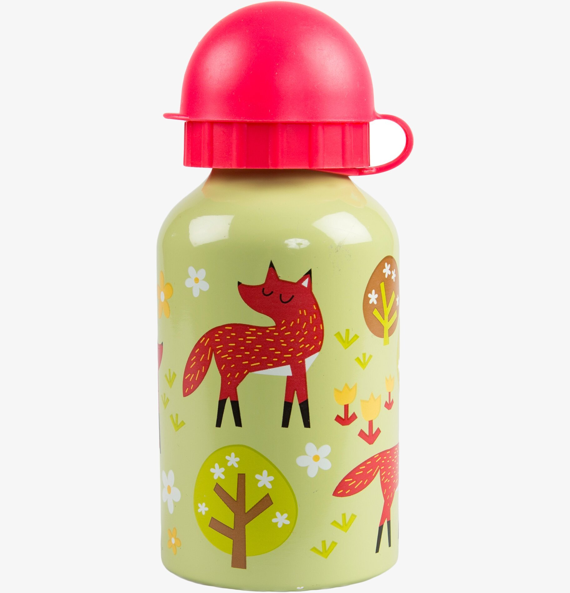 Bild av färgglad vattenflaska med djur- och naturmotiv