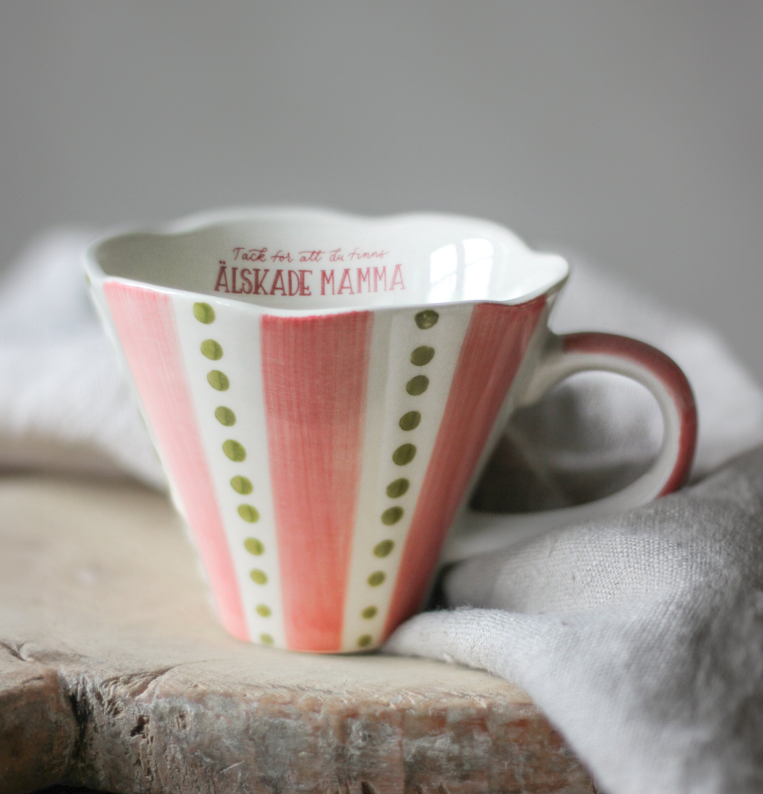 Mugg - Älskade Mamma från Majas Cottage, rosa och grön