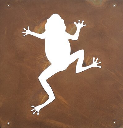 Bild av konstverk: grodsiluett i rostig plåt