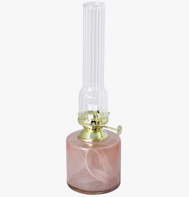 Foto av en klassisk fotogenlampa med rosa bas