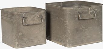 Foto av två fyrkantiga krukor i harmonisk greige nyans