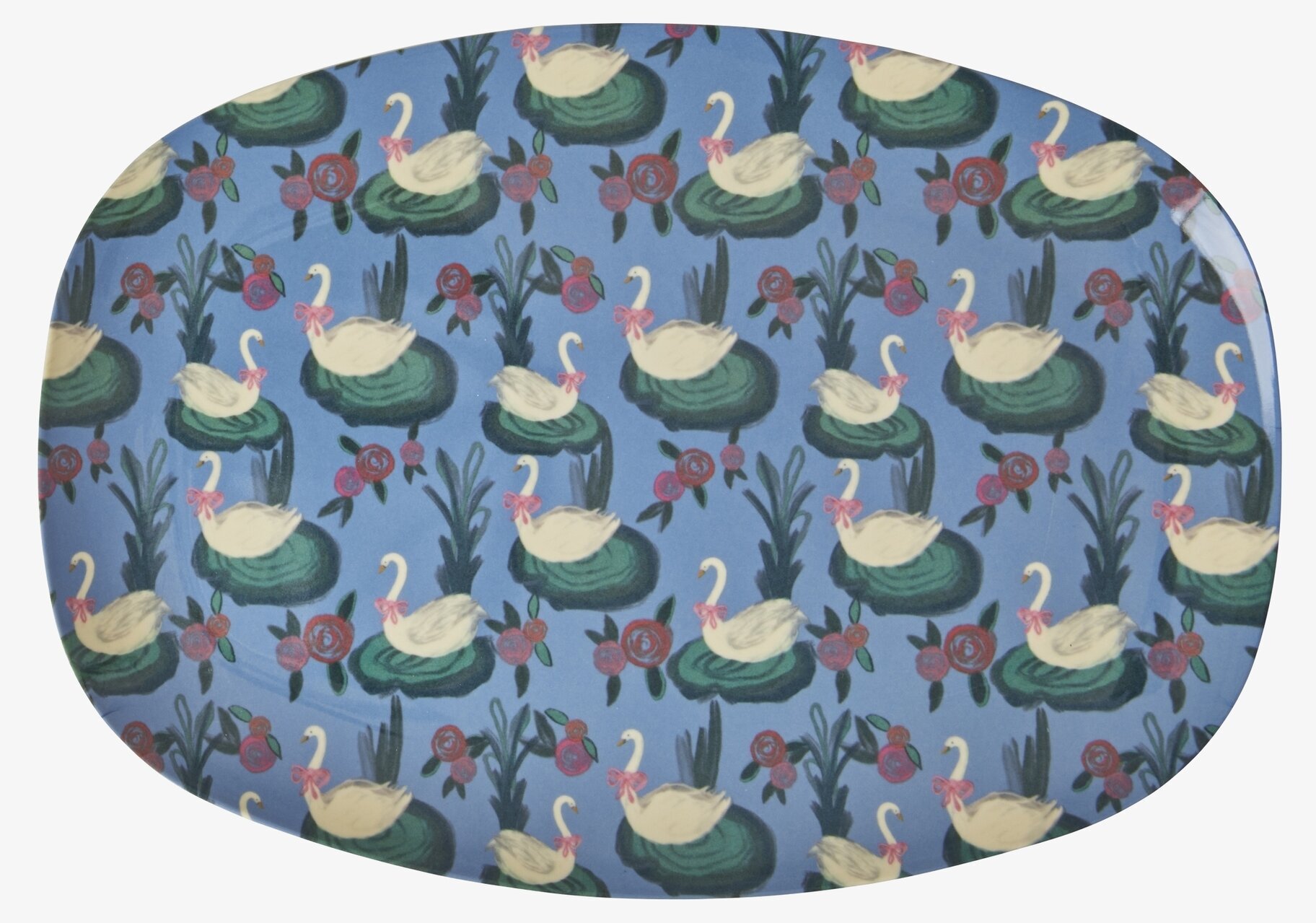 Tallrik Swan Lake Print från Rice med svanmönster och rosor
