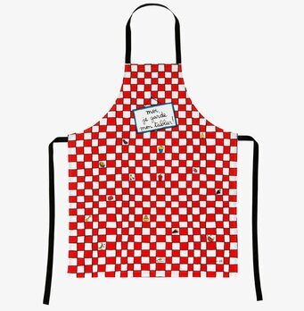 Bild av stilrent och funktionellt förkläde med rutmönster