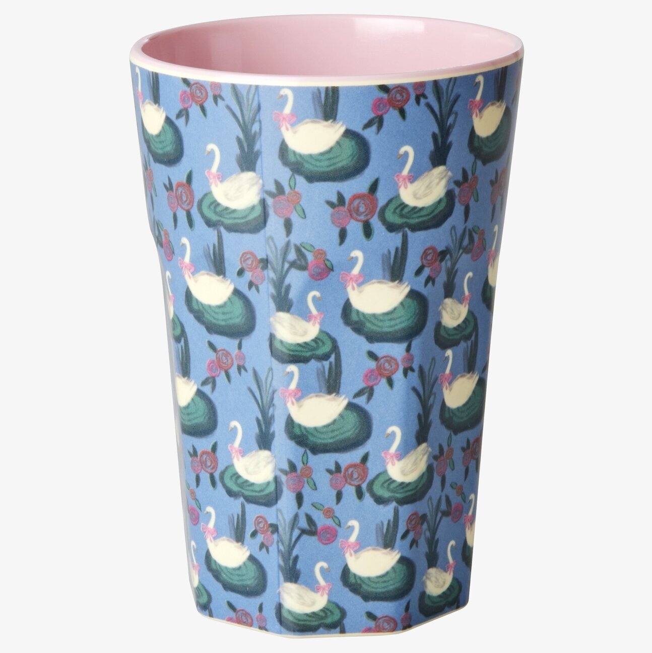 Mugg Latte Swan Lake Print från Rice med svanar och blommor