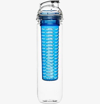 Bild av stilren flaska med fruktkolv och blå detaljer