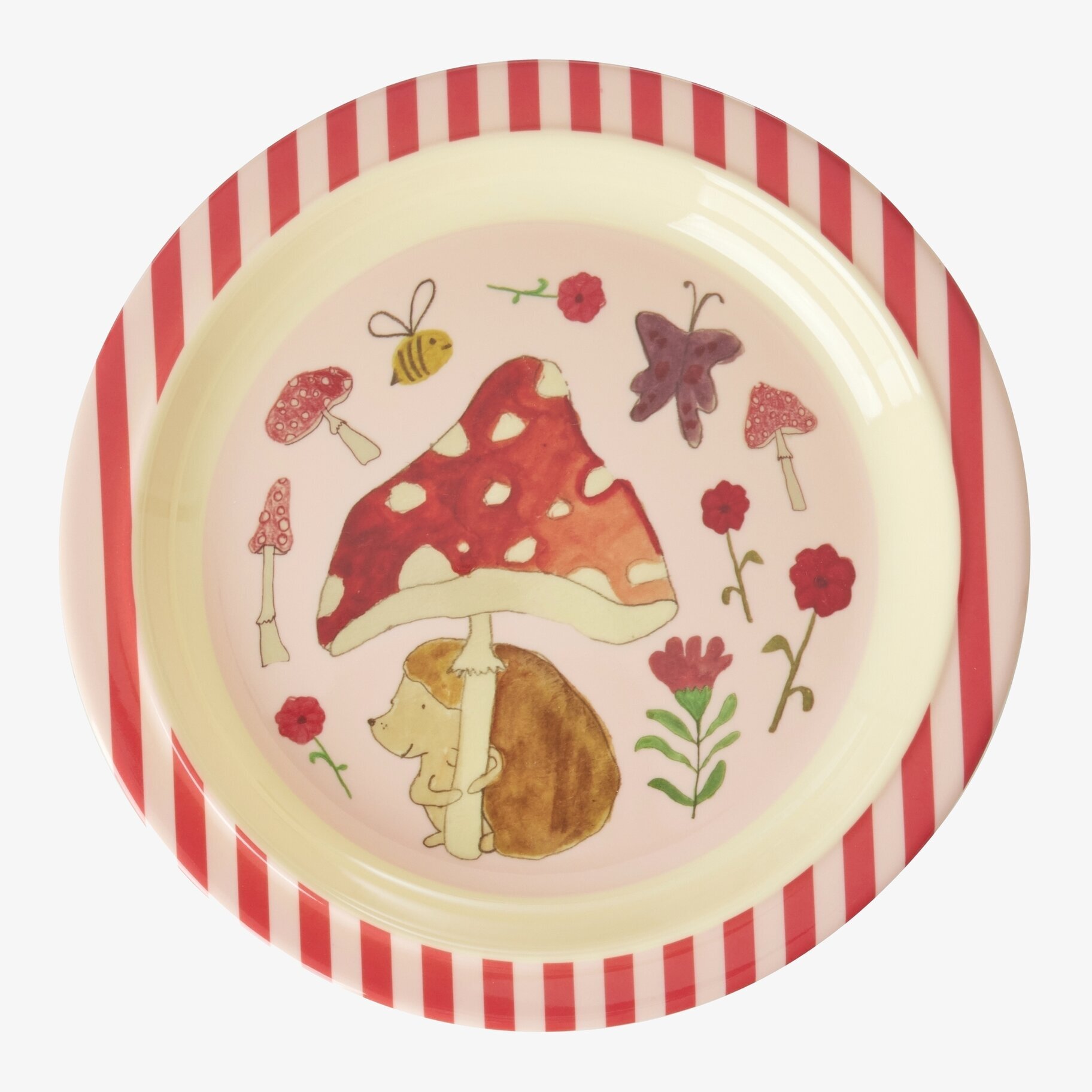 Barntallrik Pink Happy Forest Print från Rice med skogsmotiv