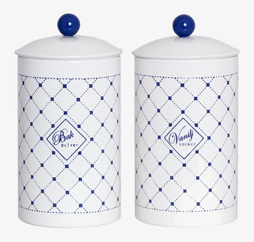 Plåtburk Gunnel Vaniljsocker från Strömshaga i vitt och blått