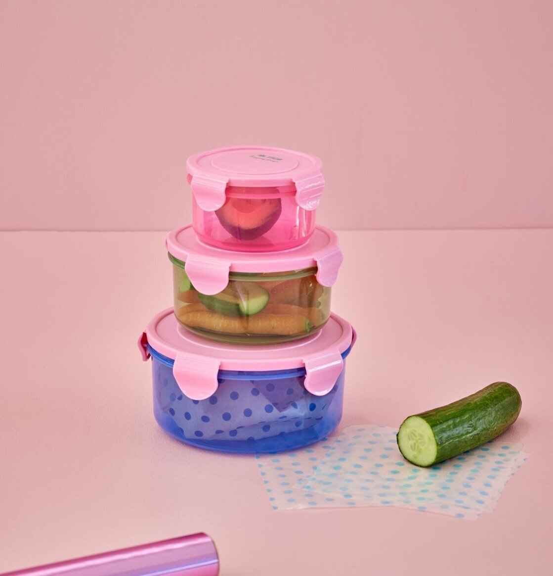 Plastburkar Rund Med Lock - 3-Pack från Rice i olika färger